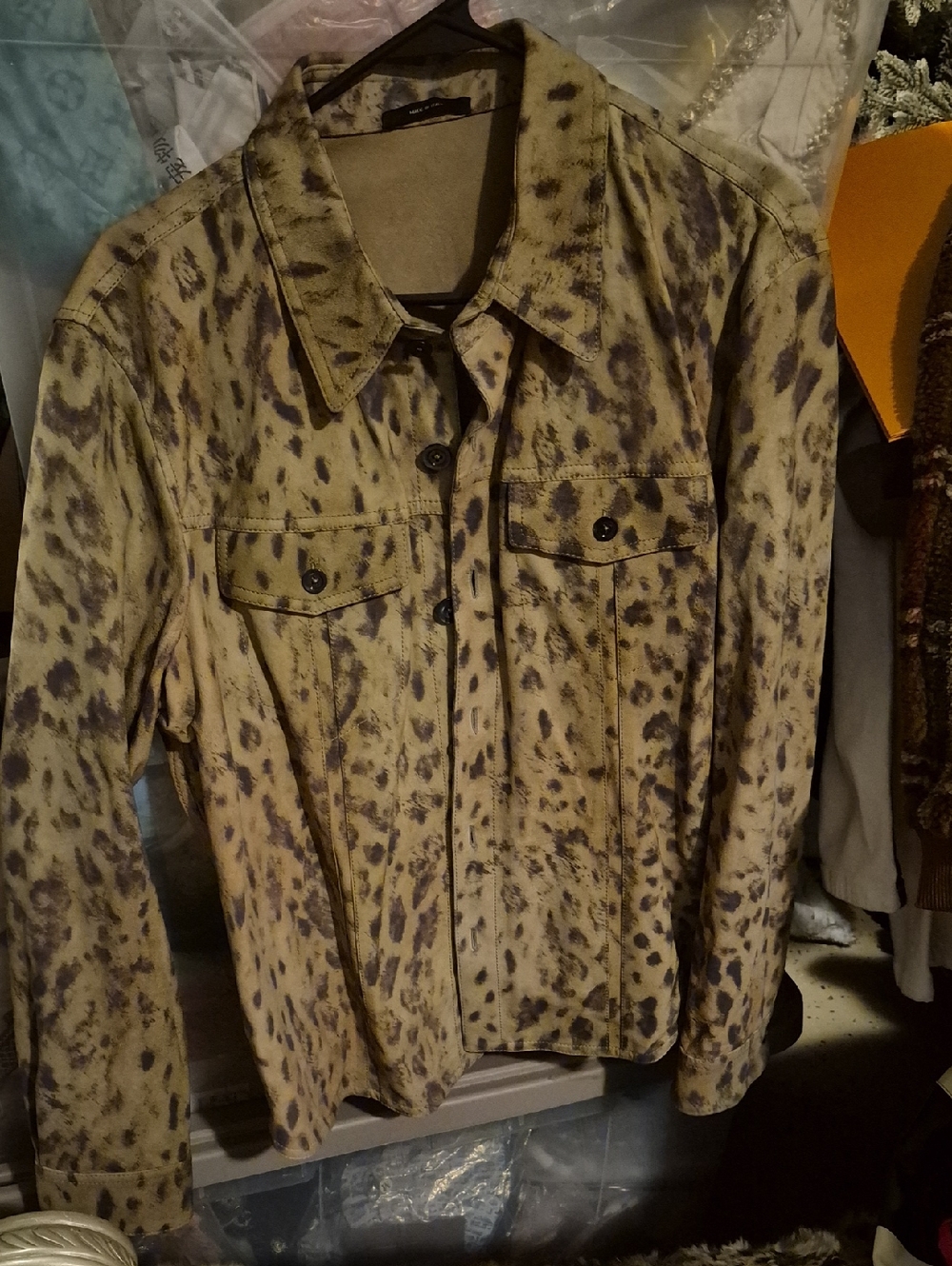 Tom Ford Beige and Black Leopard-Print Jean Jacket